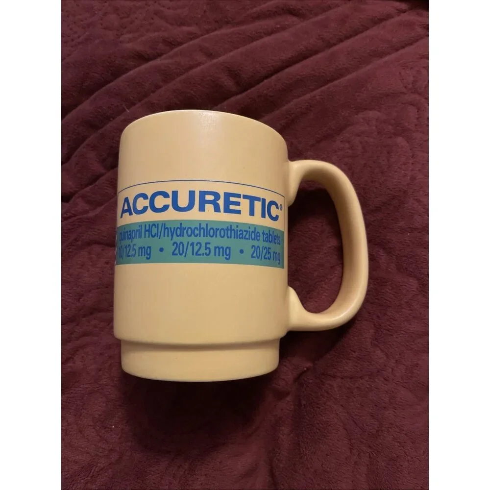 Pharma Advertising Coffee Tea Mug Accupril Accuretic Made‎ in USA - Yellow/Blue